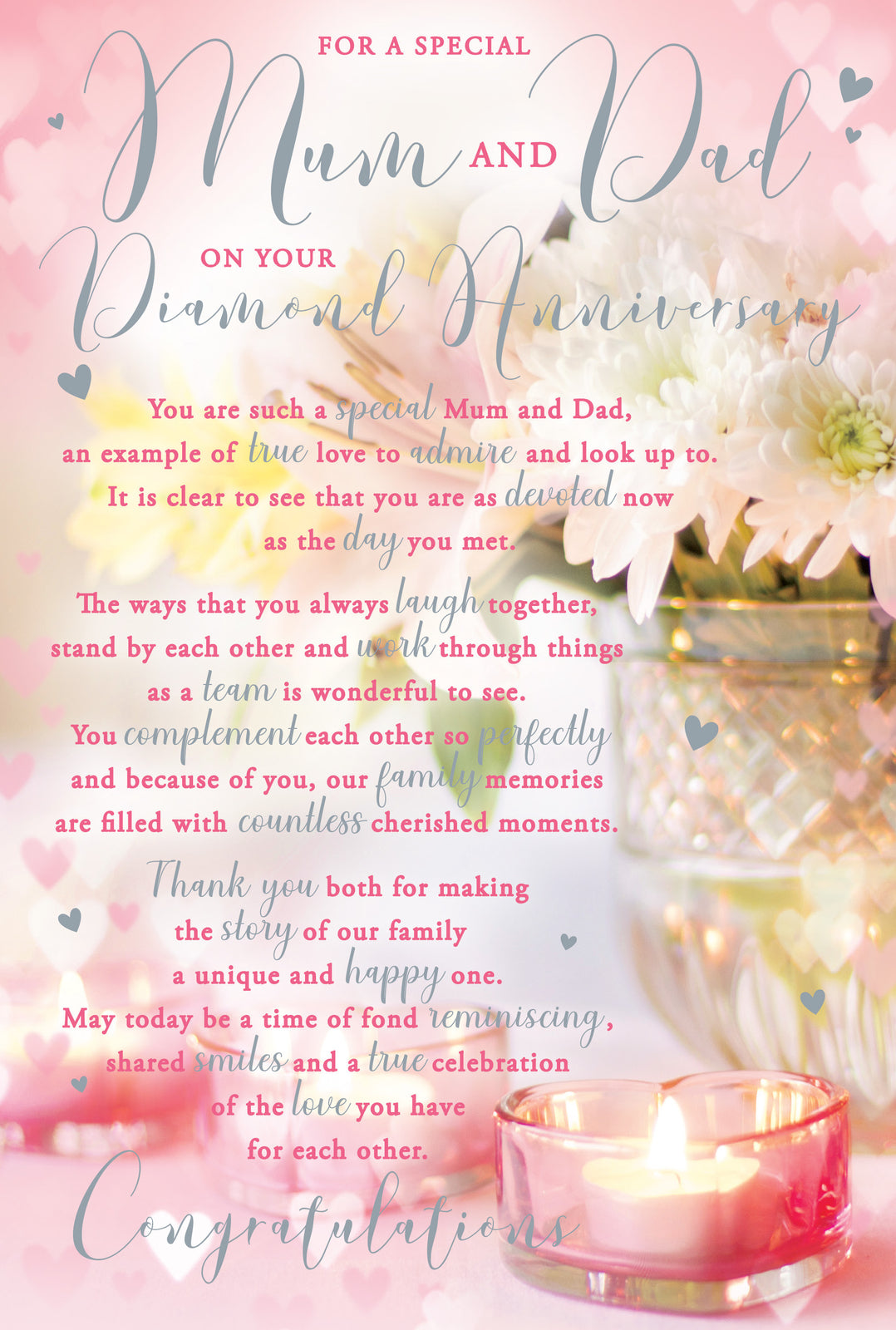 Mum Dad Diamond Anniversary Card On Your 60th Happy Candle Lovely Verse
