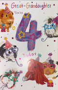 4th Birthday Card for Great-Granddaughter  Guinea Pig Design  15x23cm