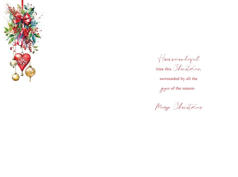 Christmas Card Special Granddaughter & Family Large Gold Heart 15x23cm