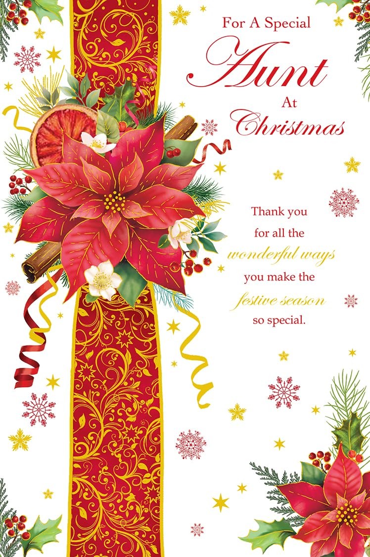 Christmas Card To Special Aunt Large Poinsettia Cinnamon 15x23cm