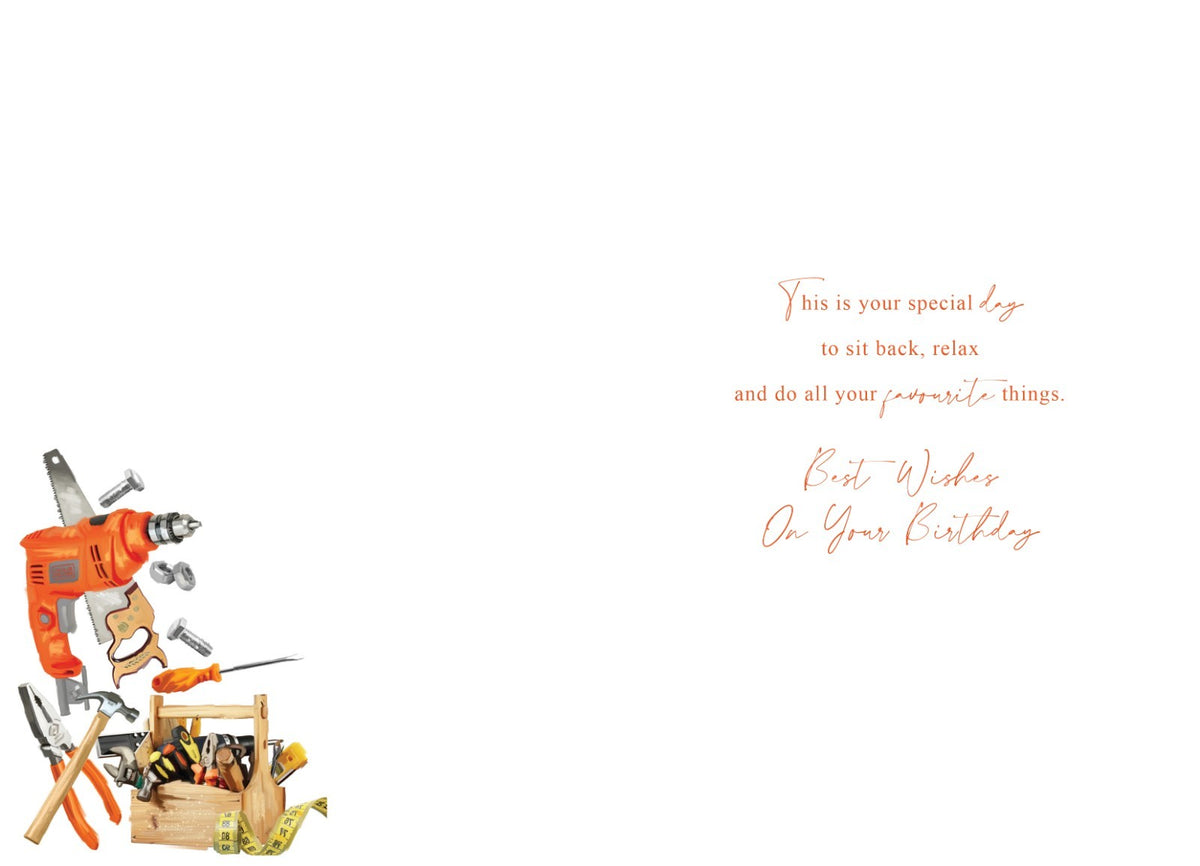 Happy 65th Birthday Card Tool Box & Power Drill DIY Theme Modern Card