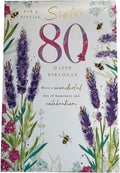 Sister 80th Birthday Card - Elegant Lavender & Bee Design - Happy 80 Wishes