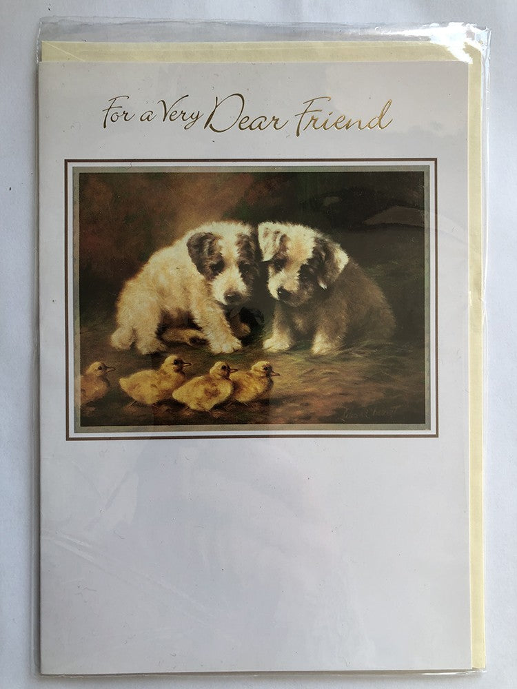 Friend Happy Birthday Card Painting Of Dogs Looking At Ducklings