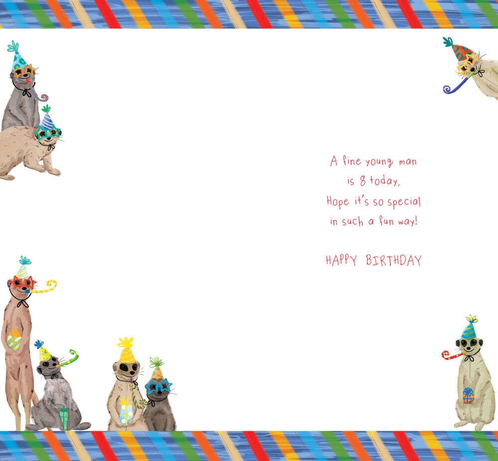 Age 8 Male 8th Birthday Card Meerkats 9" x 5" Lovely Verse