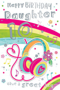 Happy Birthday Daughter 10th Card - Girls Music Headphones Rainbow Design