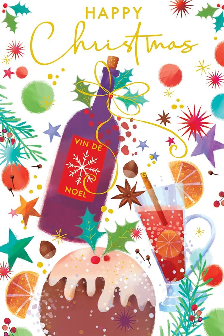 Open Christmas Card Red Wine Glass Pudding 7.5" x 5" Lovely Verse