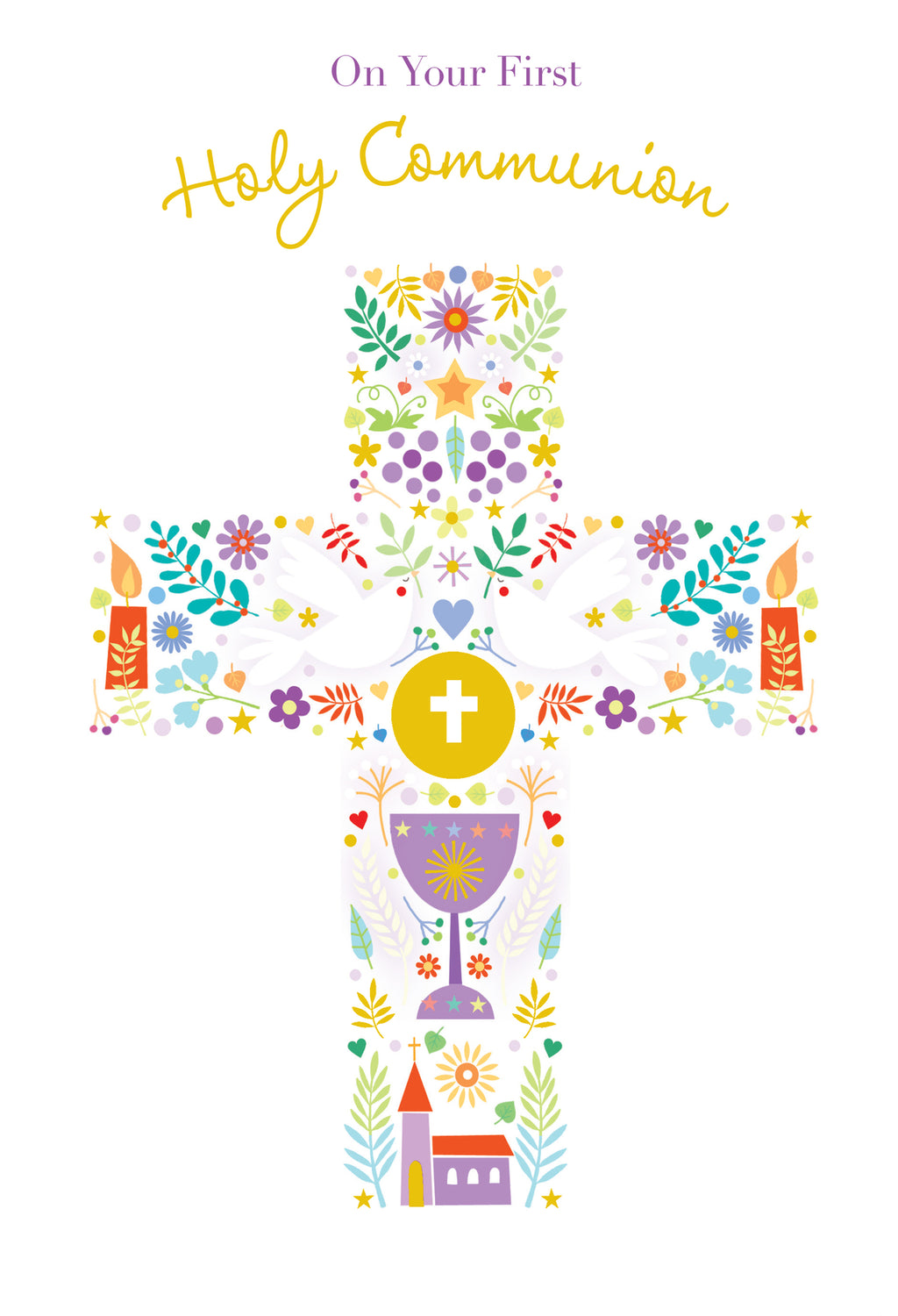 First Holy Communion Card - Religious Cross Design, Chalice, Boy/Girl