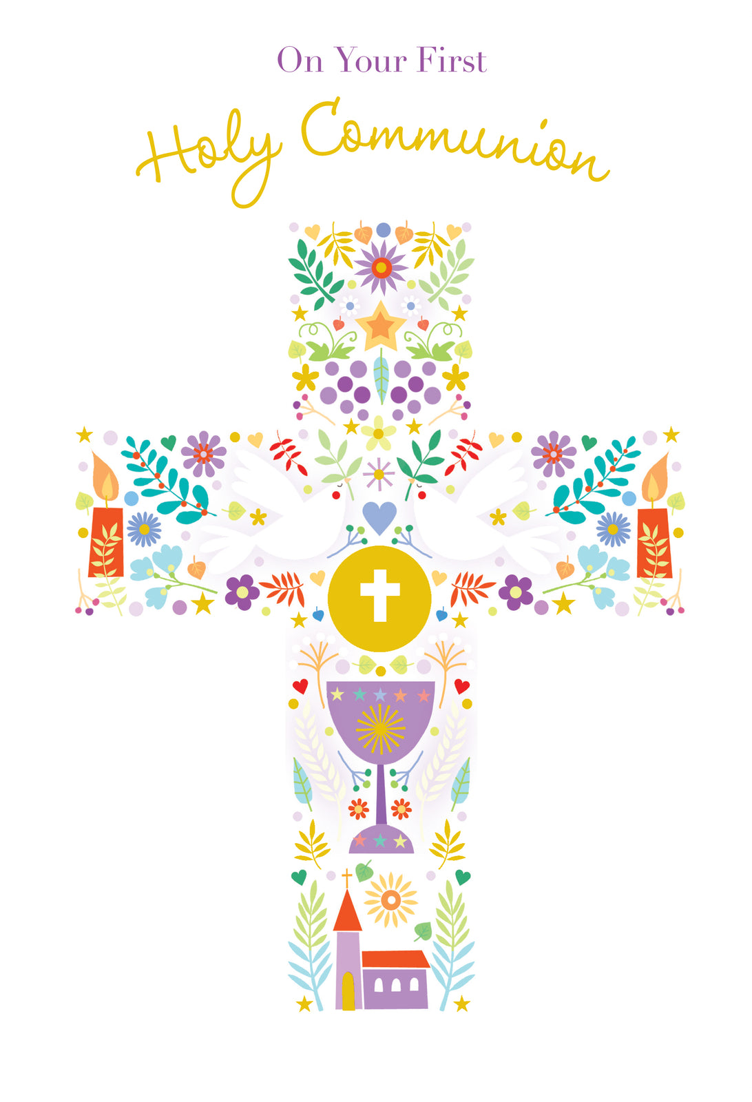 First Holy Communion Card - Religious Cross Design, Chalice, Boy/Girl