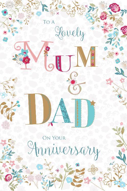 Mum Dad Anniversary Card On Your Anniversary Flowers & Word Design