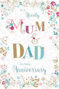 Mum Dad Anniversary Card On Your Anniversary Flowers & Word Design