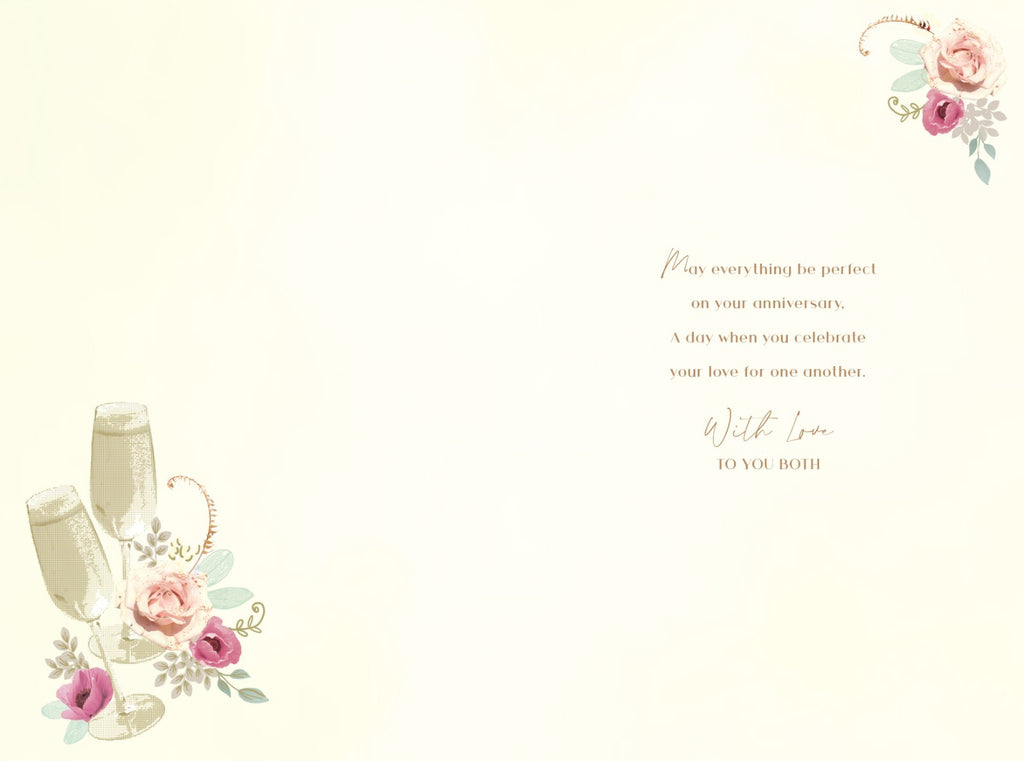 On Your Anniversary Card Champagne Flutes Foil Finish Lovely Verse