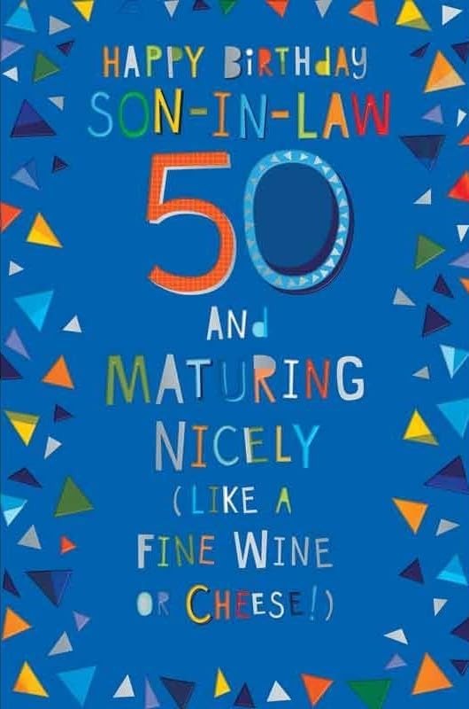 Son-in-law 50th Birthday Card  Funny Wine & Cheese Design  15x23cm