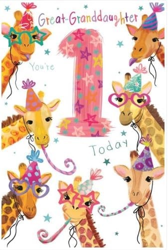 Great-Granddaughter 1st Birthday Card Cartoon Giraffes Quality Finish  15x23cm