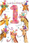 Great-Granddaughter 1st Birthday Card Cartoon Giraffes Quality Finish  15x23cm