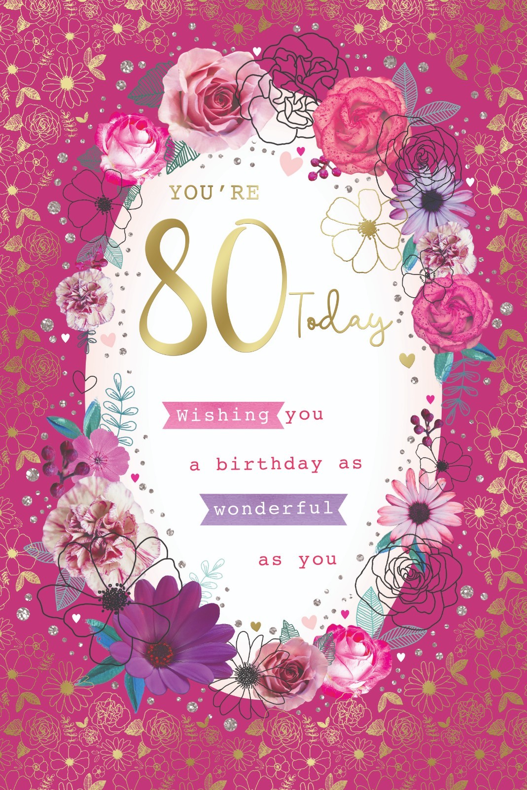 80th Happy Birthday Card 80 Today Flowers & Word Female Design Lovely Verse