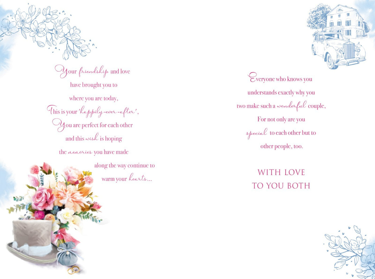 Grandson & Wife Wedding Day Card Flowers Foil Finish Lovely Verse