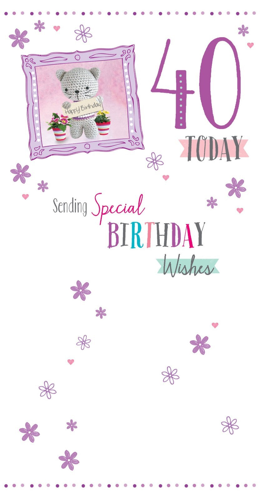 40th Happy Birthday Card 40 Today Sending Special Wishes Teddy Design Bright
