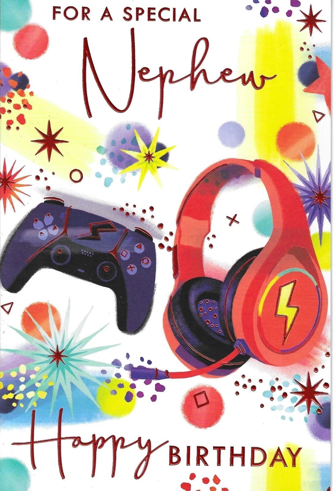 Birthday Card for Nephew  Gaming Controller & Headphones  15x23cm Insert