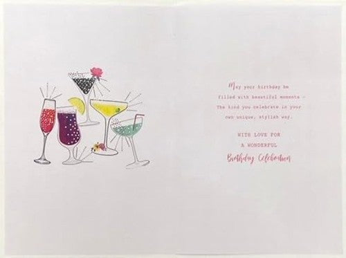 Birthday Card for Niece  Cocktail Glasses & Verse  15x23cm  Colour Insert