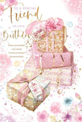Birthday Card for Friend  Pink & Gold Gift Design  15x23cm  Colour Insert