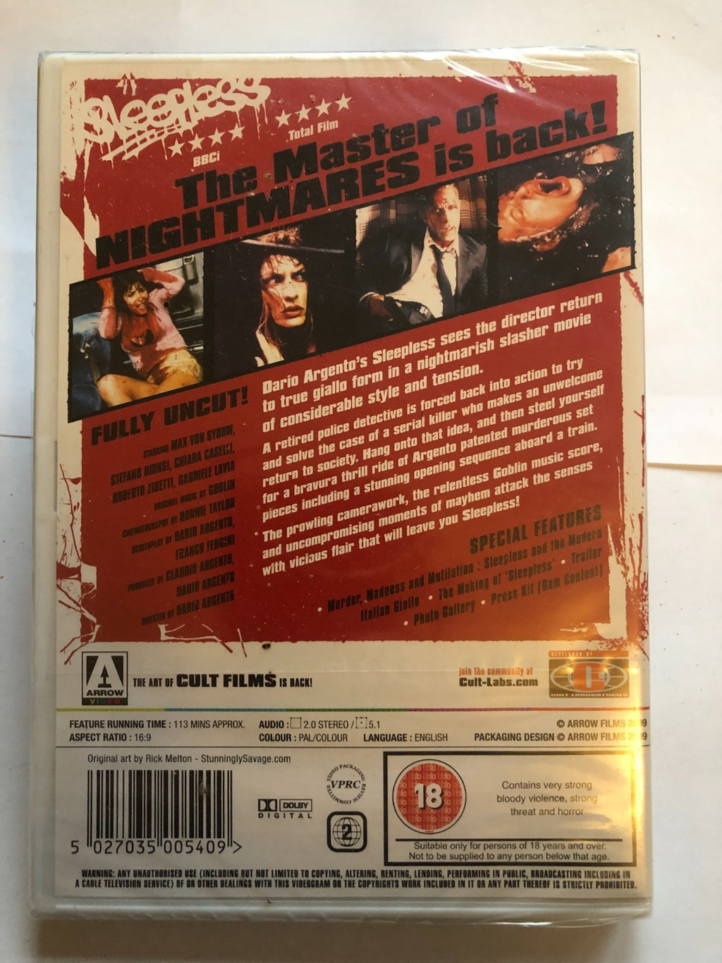 SLEEPLESS DVD Dario Argento Claudio Argento Movie Film Original UK Release R2