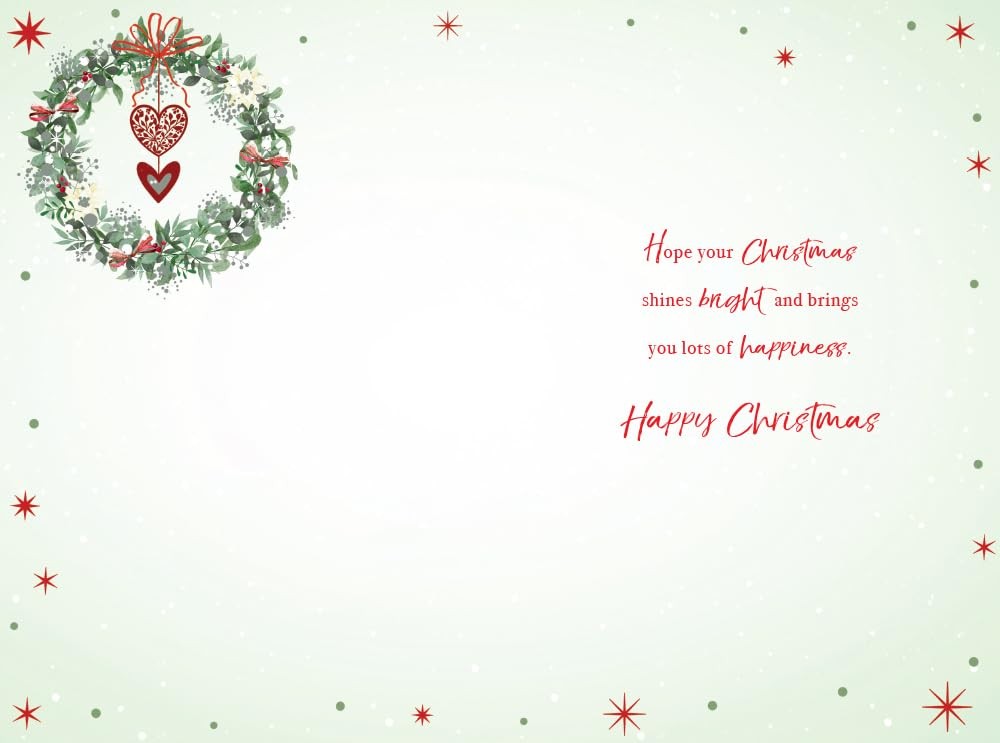 Son & Daughter in Law Christmas Card Modern Wreath 9" x 6" Lovely Verse