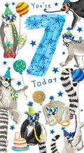 Age 7 Male 7th Birthday Card Lemurs 9" x 5" Lovely Verse