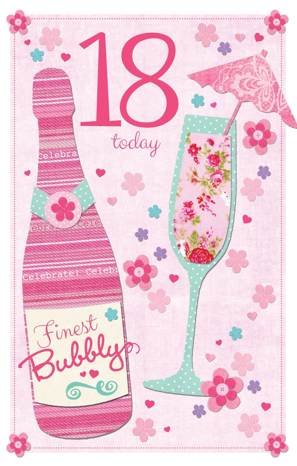 18th Happy Birthday Card 18 Today Celebrate Best Bubbly & Glasses Design