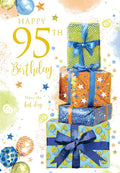95th Birthday Card  Colourful Gifts & Balloons Design with Birthday Verse