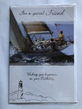Friend Happy Birthday Card Special Sailing Boat Lighthouse