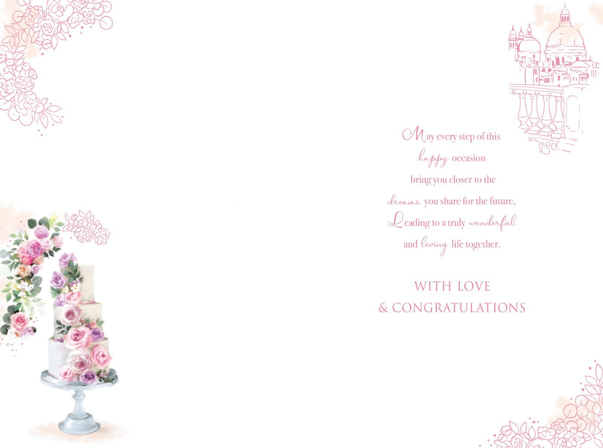 Wedding Day Card Cake Flowers Foil Finish Lovely Verse
