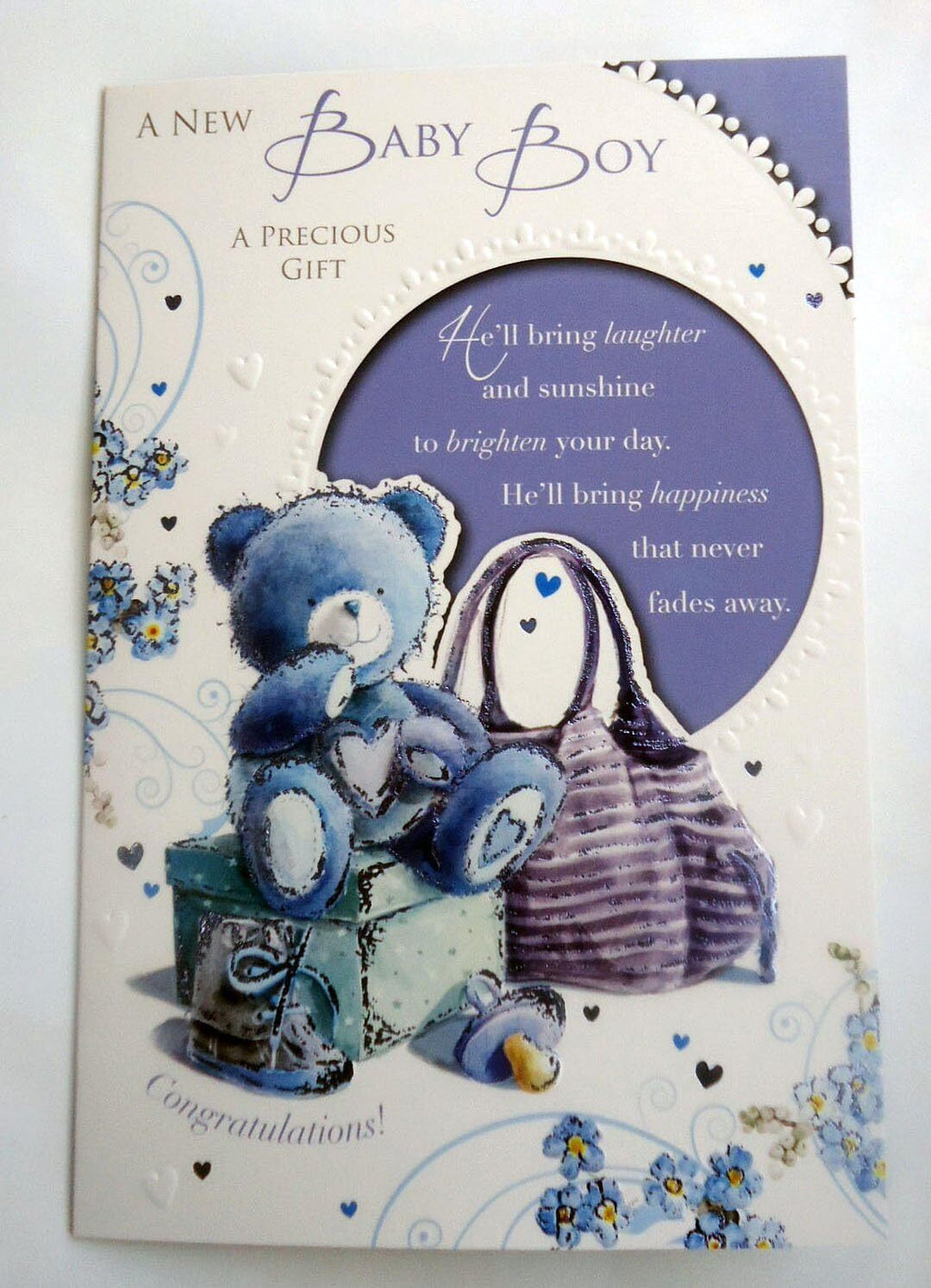 New Baby Boy Birth Card Cute Teddy Changing Bag Boot Gift