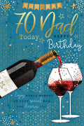 Dad 70th 70 Today Red Wine & Glasses Design Happy Birthday Card Lovely Verse
