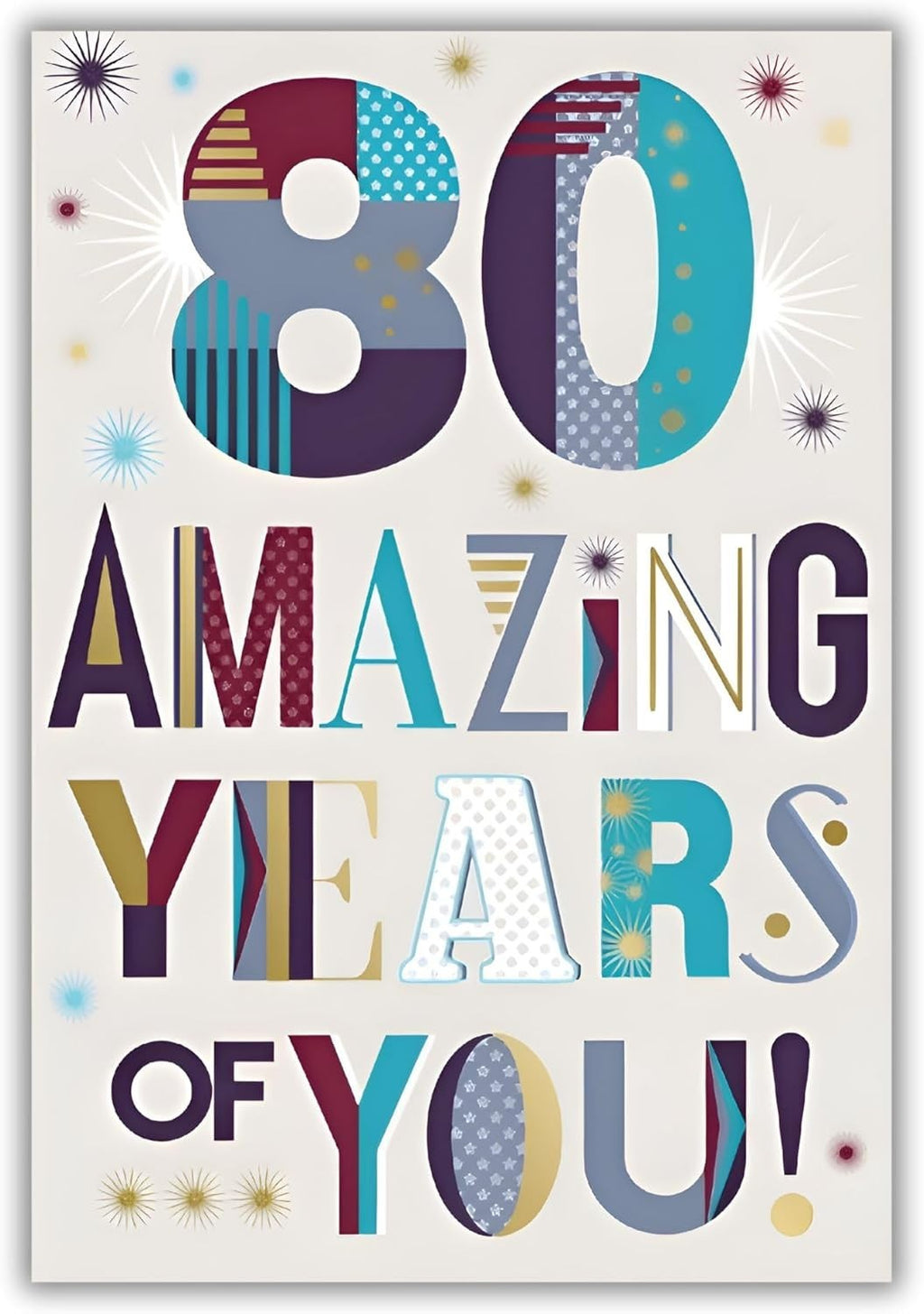80th Birthday Card 13cm x 19cm Bold Typography Design Verse Inside
