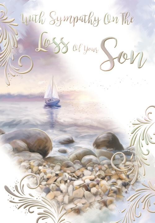 On The Loss Of Your Son Yacht Beach Design Sympathy Condolence Bereavement Card