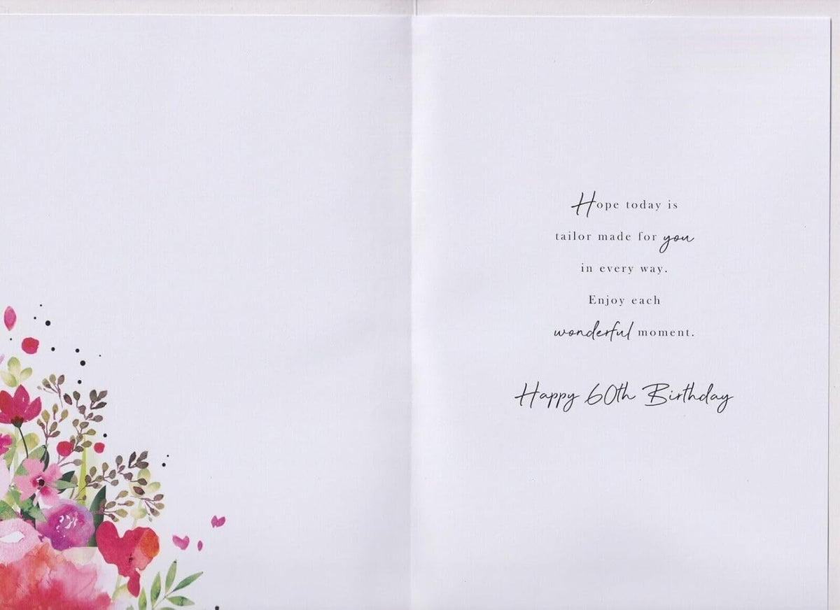 60th Birthday Card for Nan  Pink Floral Design  15x23cm with Insert