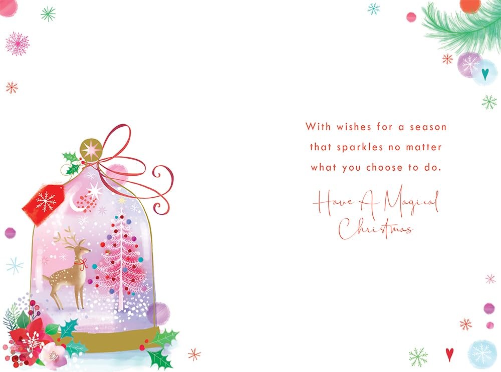 Nan Christmas Card Modern Reindeer Tree Snowglobe 9" x 6" Lovely Verse