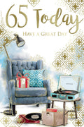 65th Happy Birthday Card 65 Today Arm Chair Record Player Design Lovely Verse