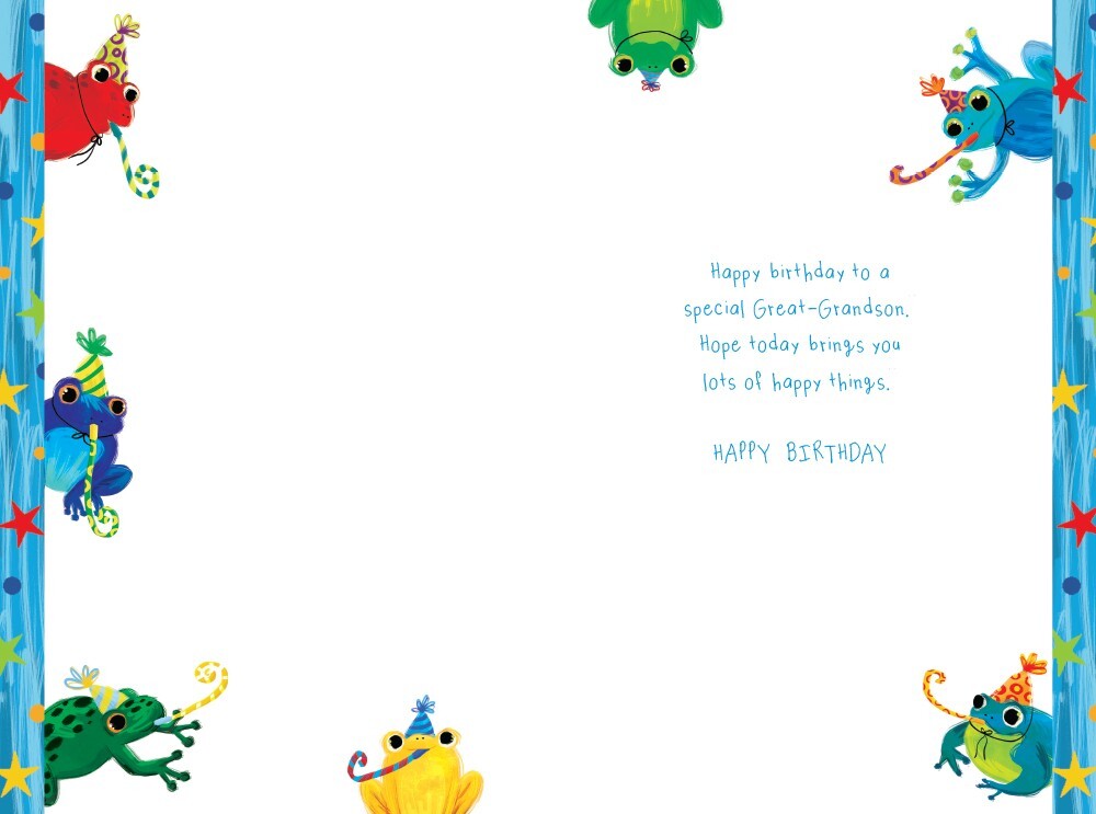 Great-Grandson Birthday Card - Colourful Frogs Party Design - Modern - FREE UK P