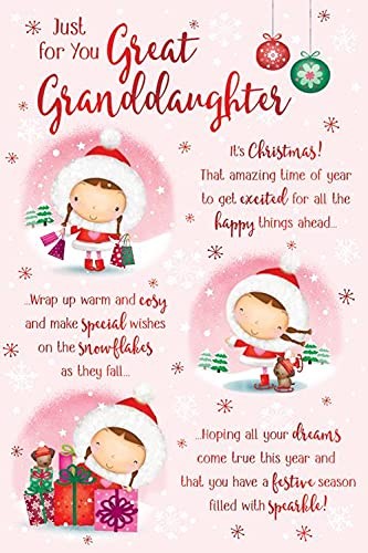 Great Granddaughter Christmas Card Cute Girl Design Lovely Verse