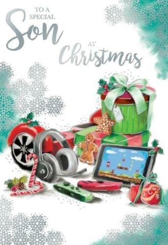 Special Son Christmas Card At Christmas Gaming Presents Design Lovely Verse