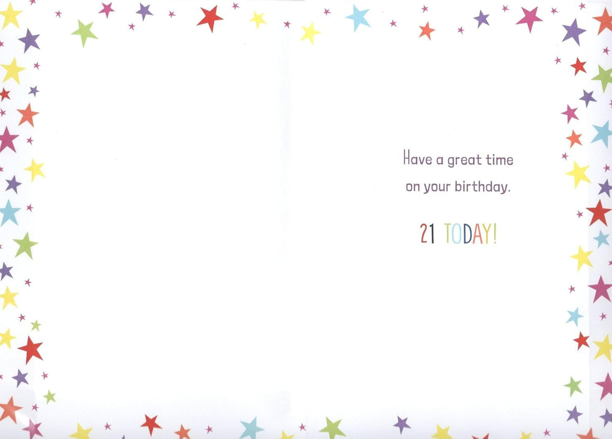 Cousin 21st Birthday Card  Colourful Stars & Humour Design  15x23cm