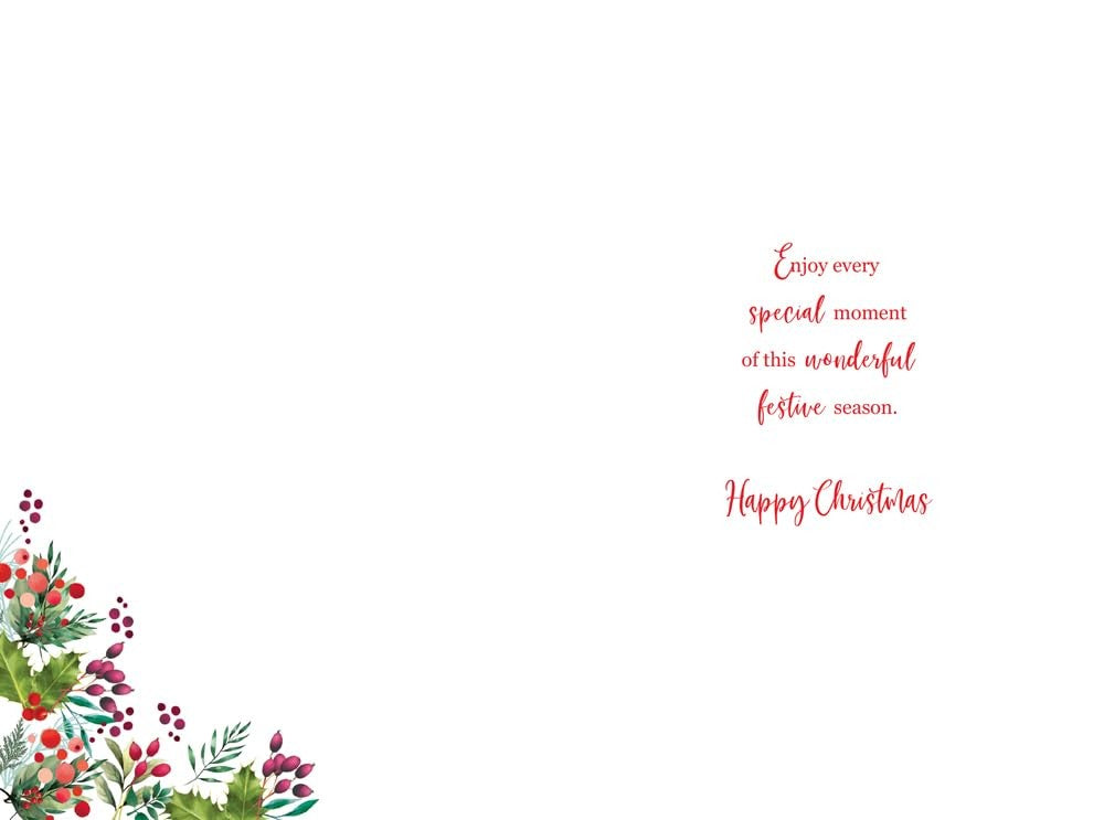 Christmas Card Granddaughter & Partner Large Presents Holly 15x23cm