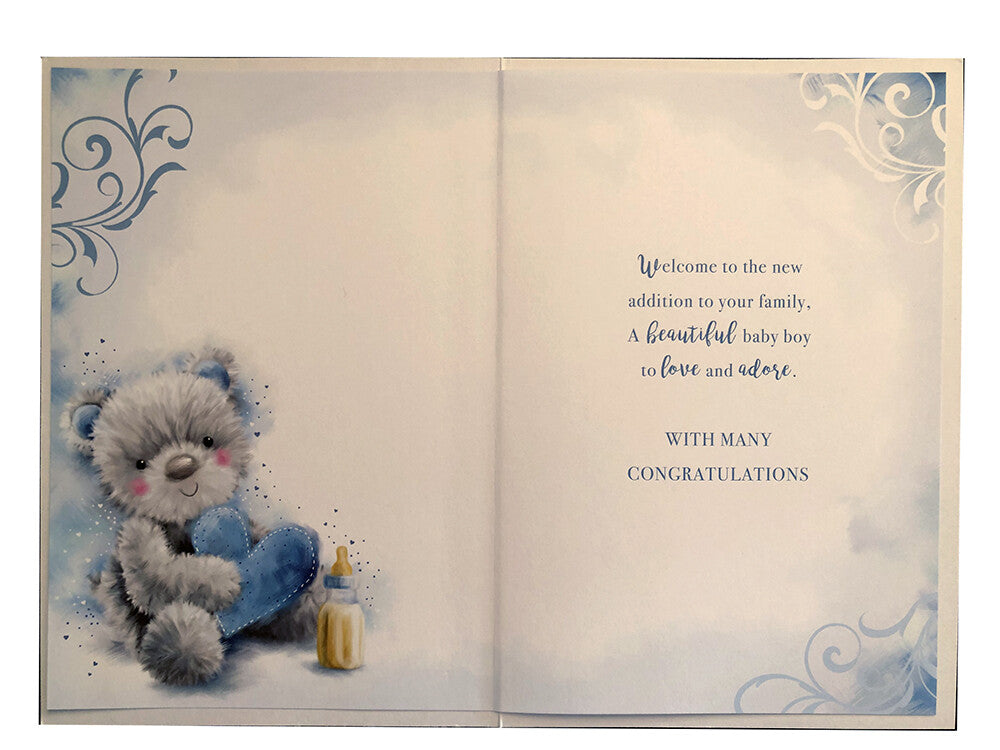 Birth Baby Boy Card On The Of Your Teddy Heart & Bottle Design Lovely Verse