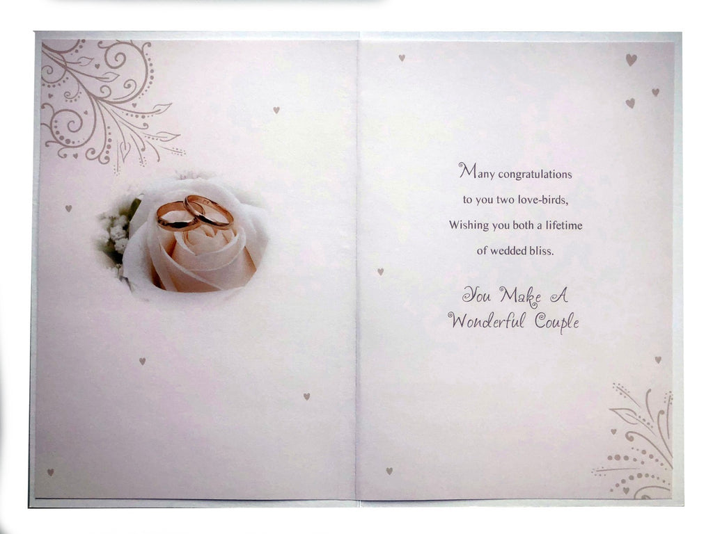 Congratulations Wedding Day Card On Your Rings Rose & Scroll Design Lovely Verse
