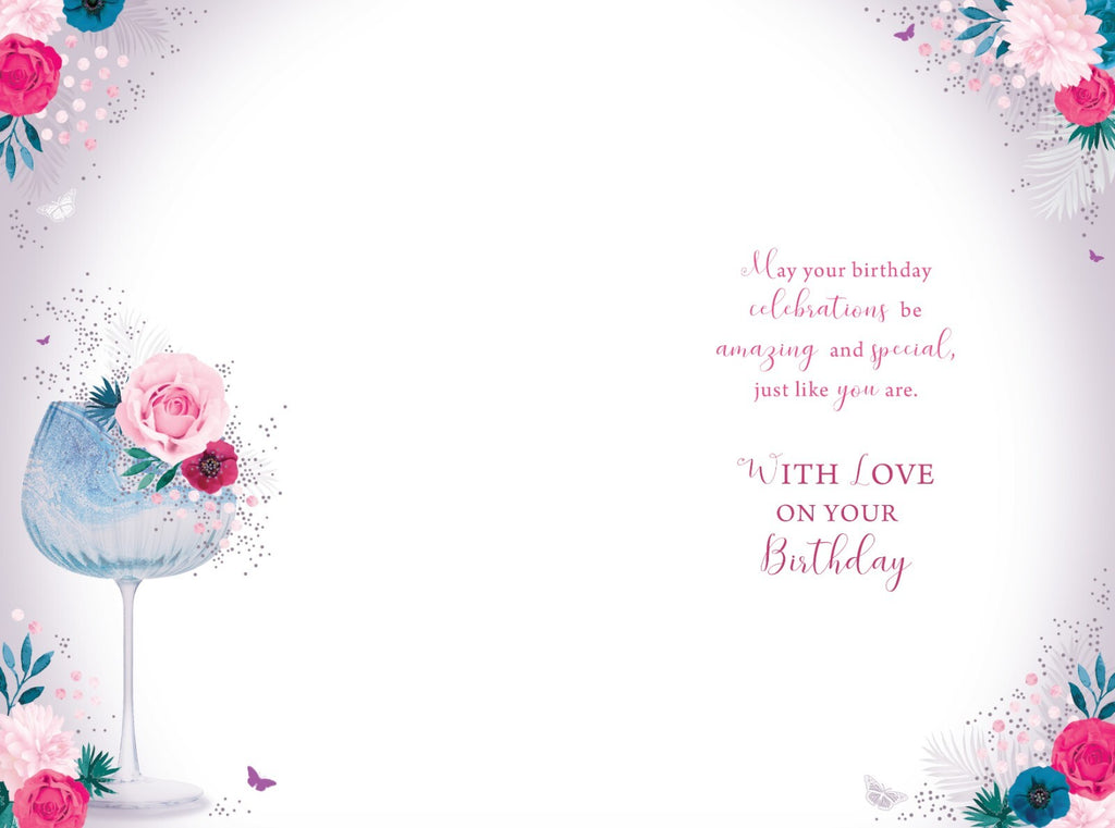 Mum 50th Birthday Card - Elegant Gin Glass & Flowers - Special 50 Today