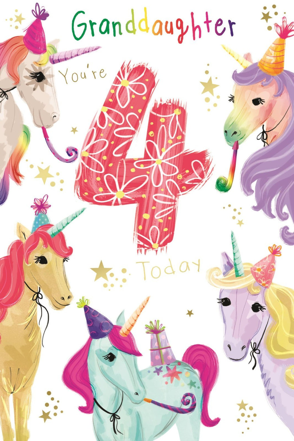 4th Birthday Card for Granddaughter  Unicorn Design  15x23cm  Colour Insert