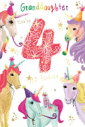 4th Birthday Card for Granddaughter  Unicorn Design  15x23cm  Colour Insert