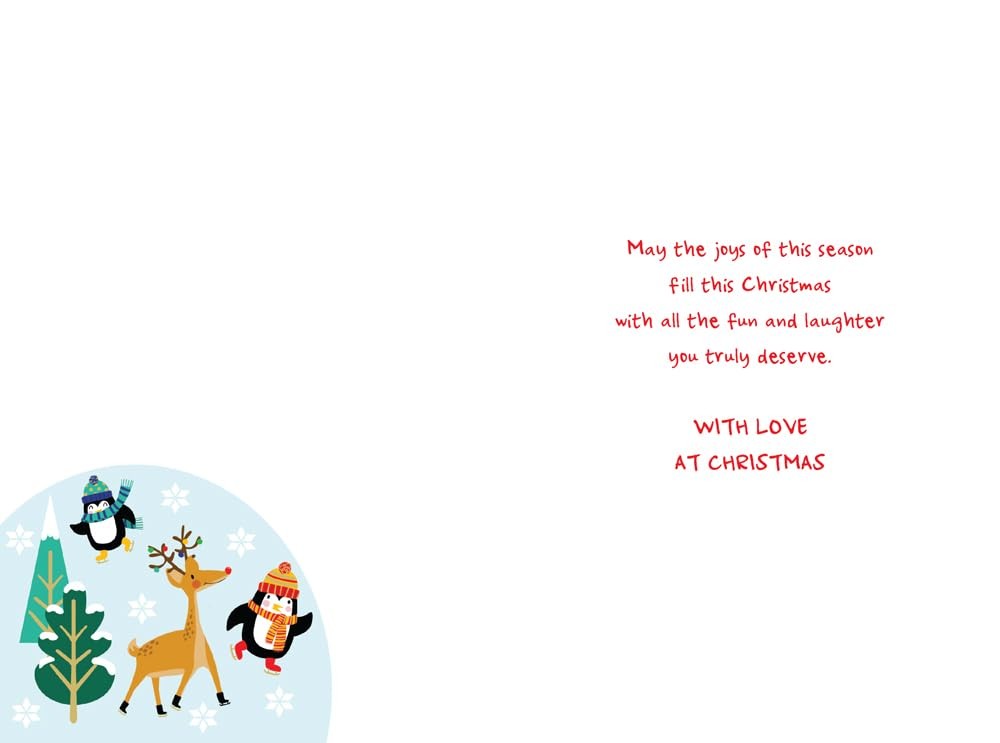 Christmas Card Special Great Grandson Large Skating Penguins 15x23cm