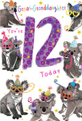Great Granddaughter 12th Birthday Card Age 12 Koala 9" x 6" Lovely Verse